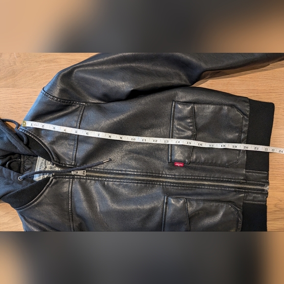 Levi Strauss Vegan Leather Black Hooded Bomber Jacket in XS - Picture 11 of 13